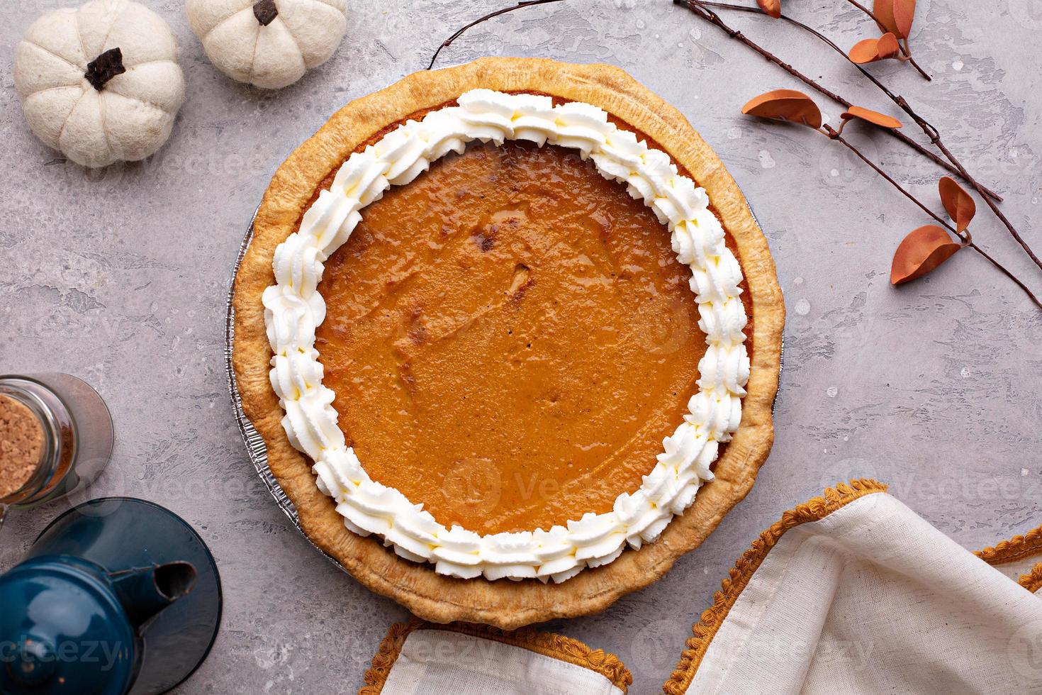 Pumpkin pie overhead shot photo