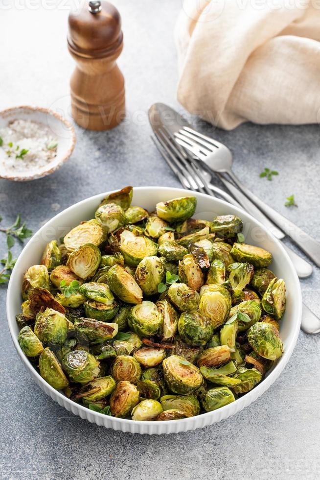 Crispy roasted or air fried brussel sprouts photo