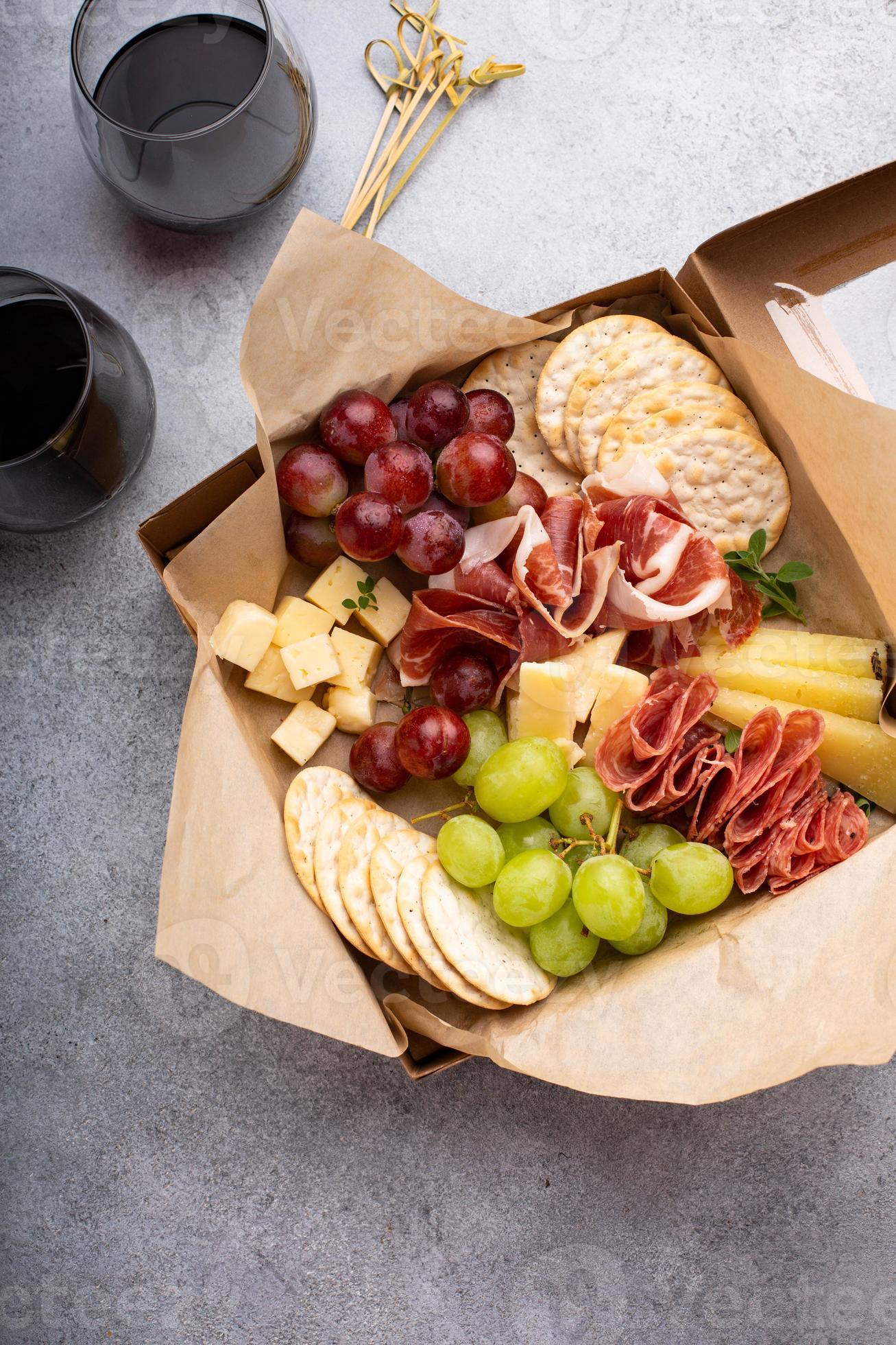 Cheese and charcuterie board to go in a box 16213049 Stock Photo at