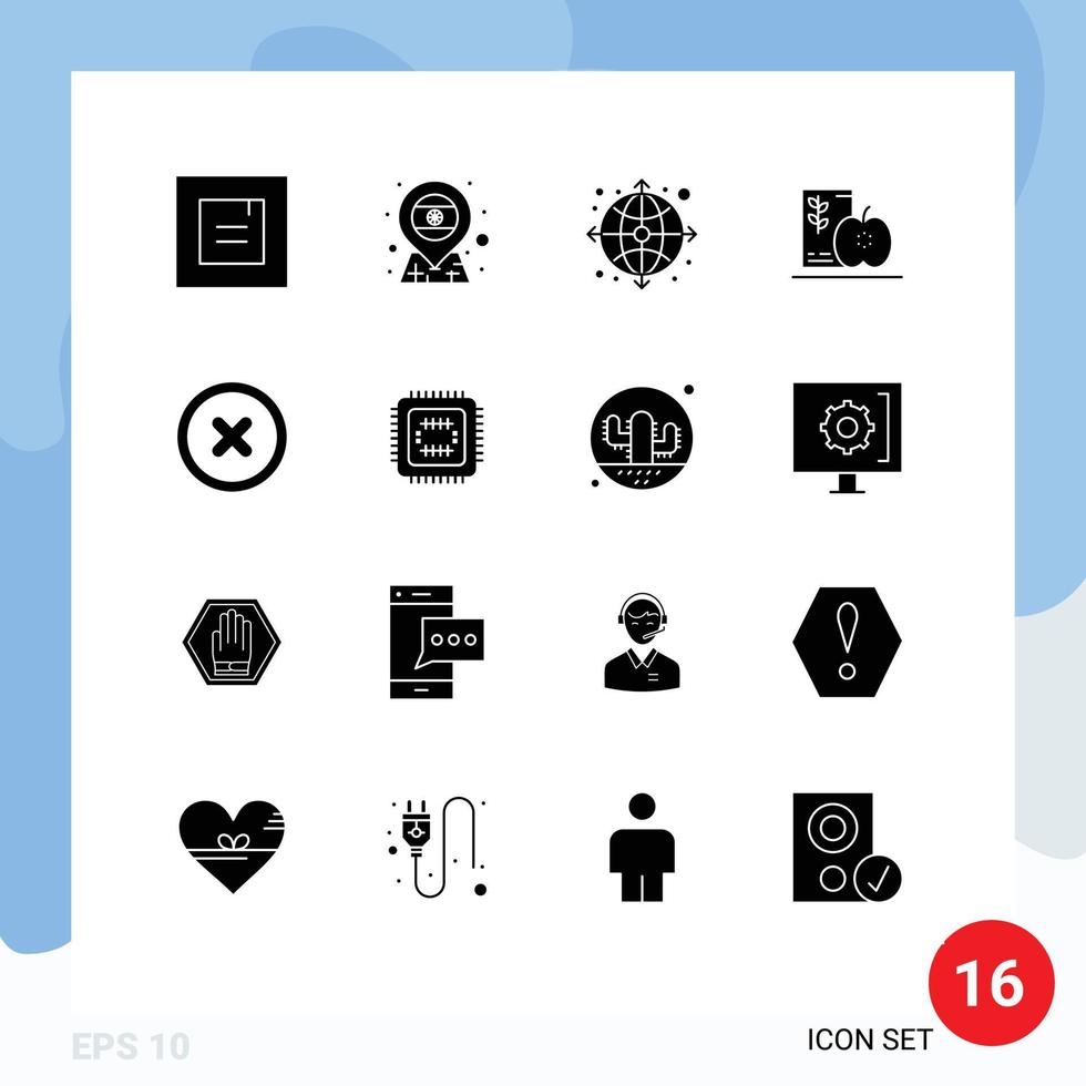 16 Creative Icons Modern Signs and Symbols of canceled healthy globe fruits diet Editable Vector Design Elements