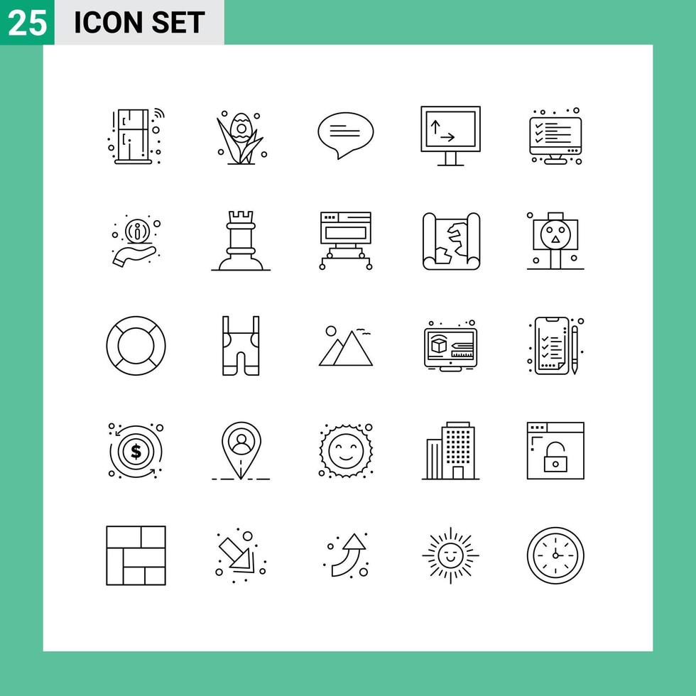 Modern Set of 25 Lines Pictograph of list computer chat checklist tv Editable Vector Design Elements