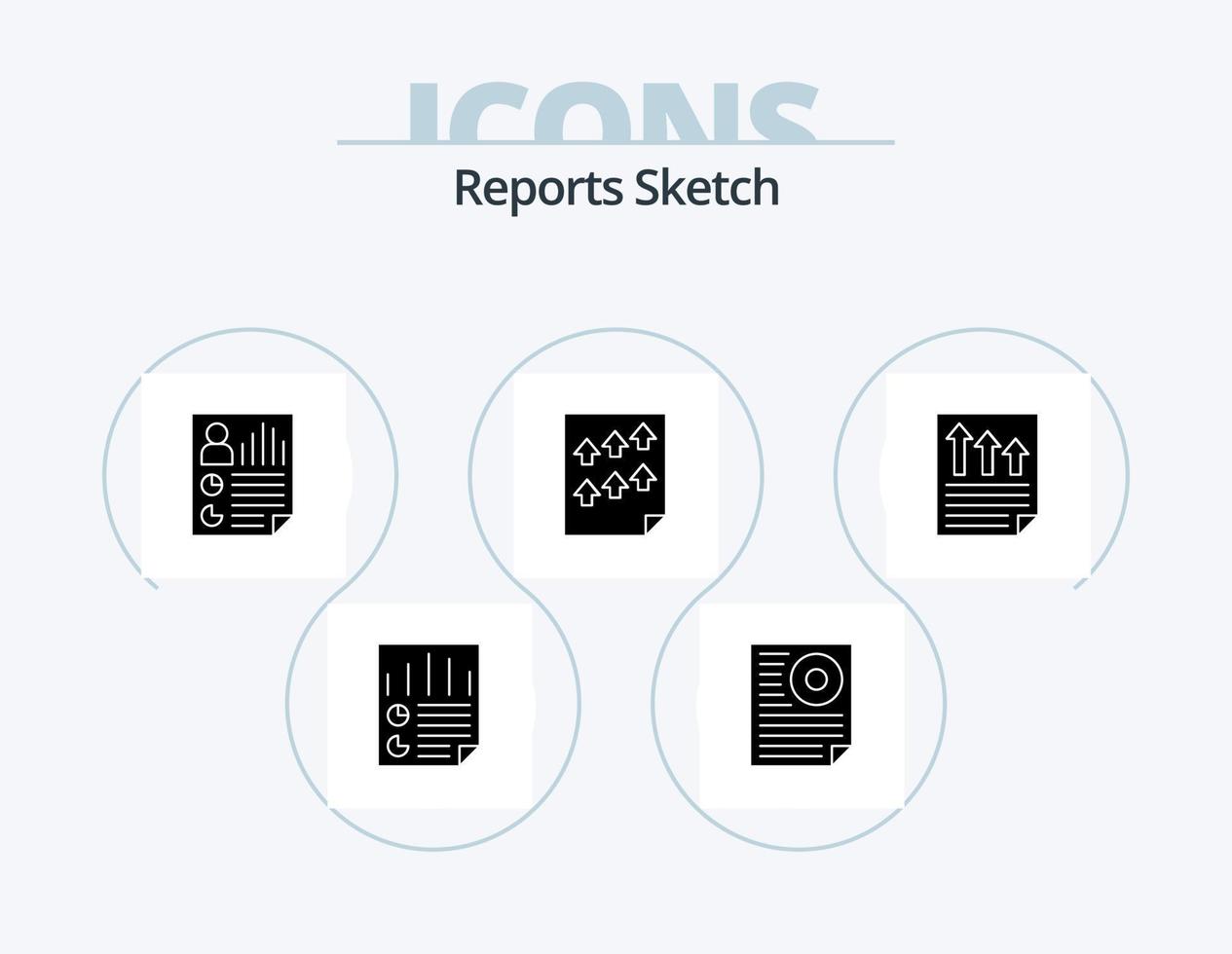 informes sketch glyph icon pack 5 diseño de iconos. documento. flechas página. informe. página vector