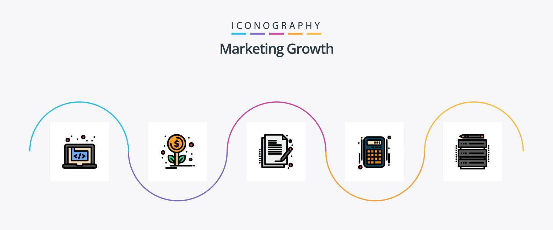 Marketing Growth Line Filled Flat 5 Icon Pack Including database. accounts. contract. interface. calculator vector