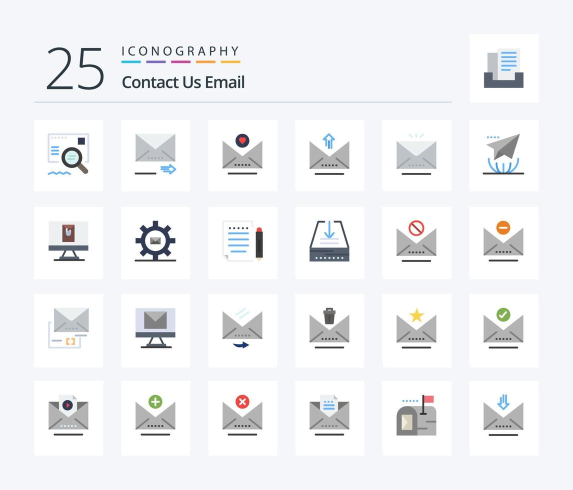 Email 25 Flat Color icon pack including mail. email. email. upload. letter vector