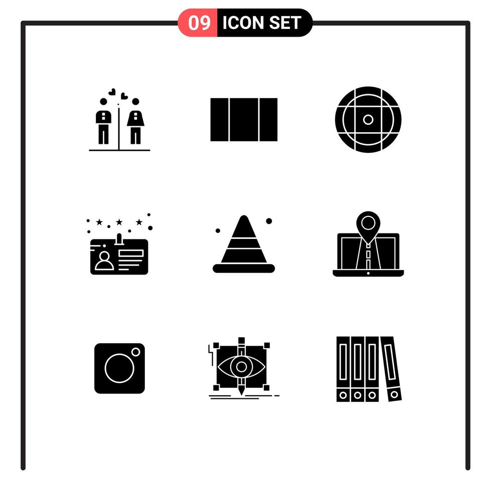 Mobile Interface Solid Glyph Set of 9 Pictograms of navigation construction equipment cone license Editable Vector Design Elements