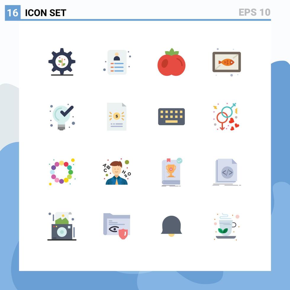 Pack of 16 Modern Flat Colors Signs and Symbols for Web Print Media such as solution management fruit defining dish Editable Pack of Creative Vector Design Elements