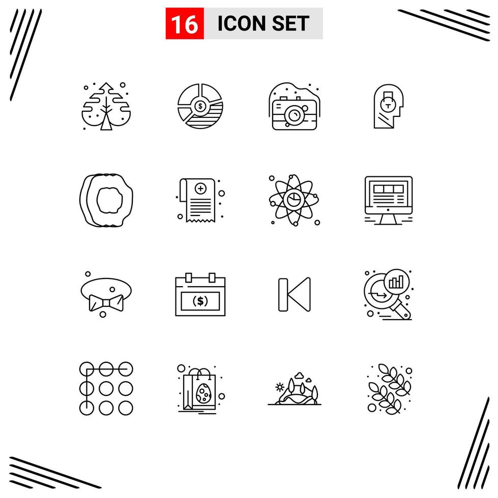 Stock Vector Icon Pack of 16 Line Signs and Symbols for message lock graph photography old Editable Vector Design Elements