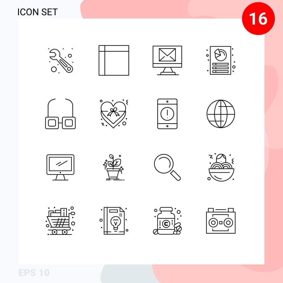 16 Universal Outline Signs Symbols of view glasses compose report customization Editable Vector Design Elements