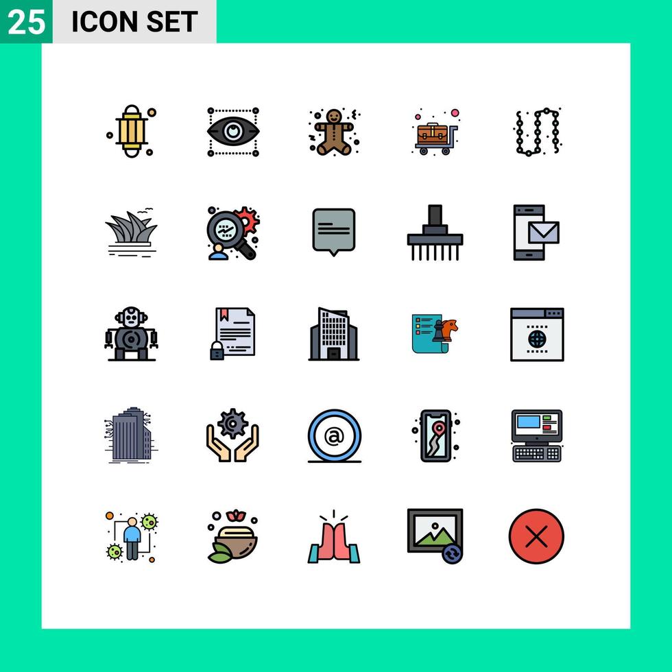 paquete de iconos de vector de stock de 25 signos y símbolos de línea para cadena de joyería carretilla de navidad carrito de equipaje elementos de diseño de vector editables