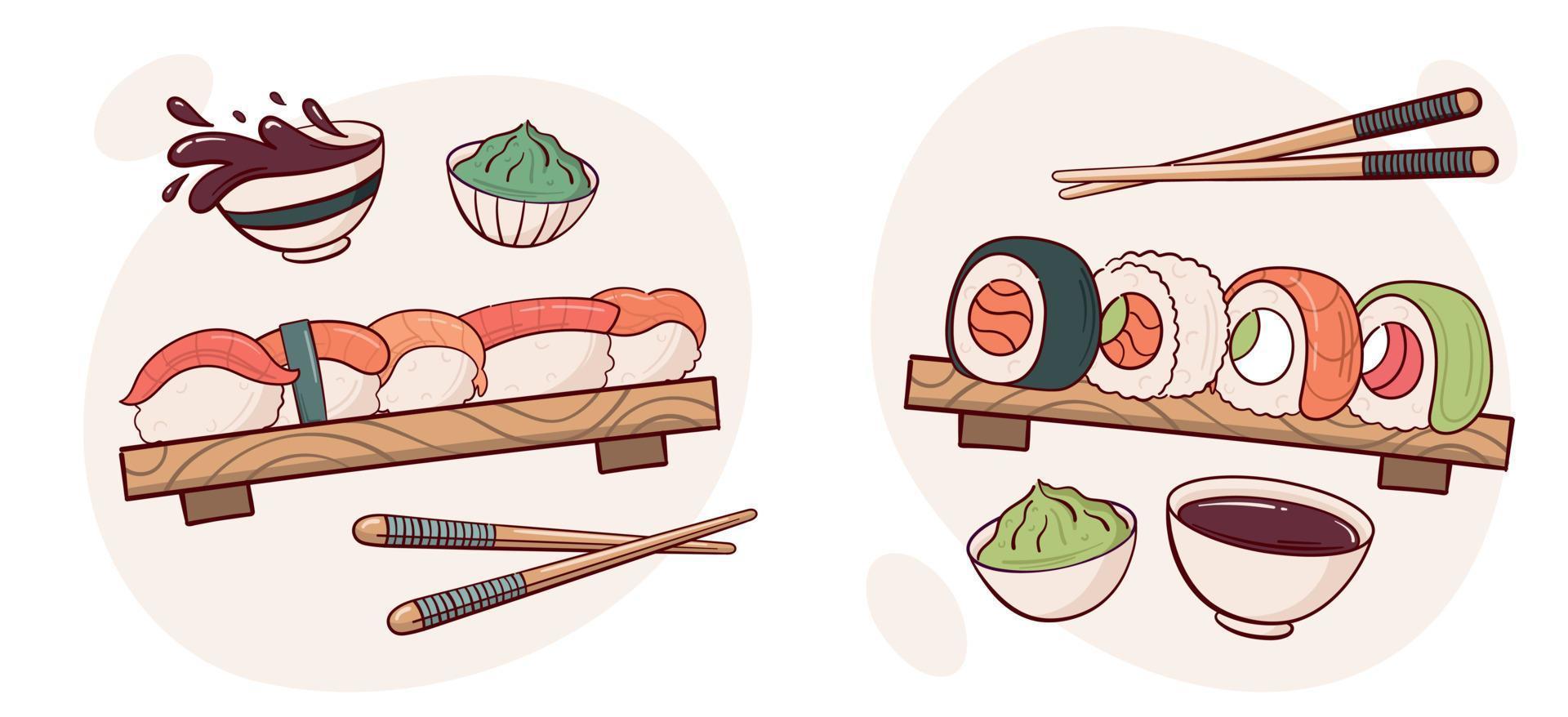 Sushi Roll Set Vector Illustration. Japanese illustration, Asian food set.  Japanese Food Concept. 23877598 Vector Art at Vecteezy