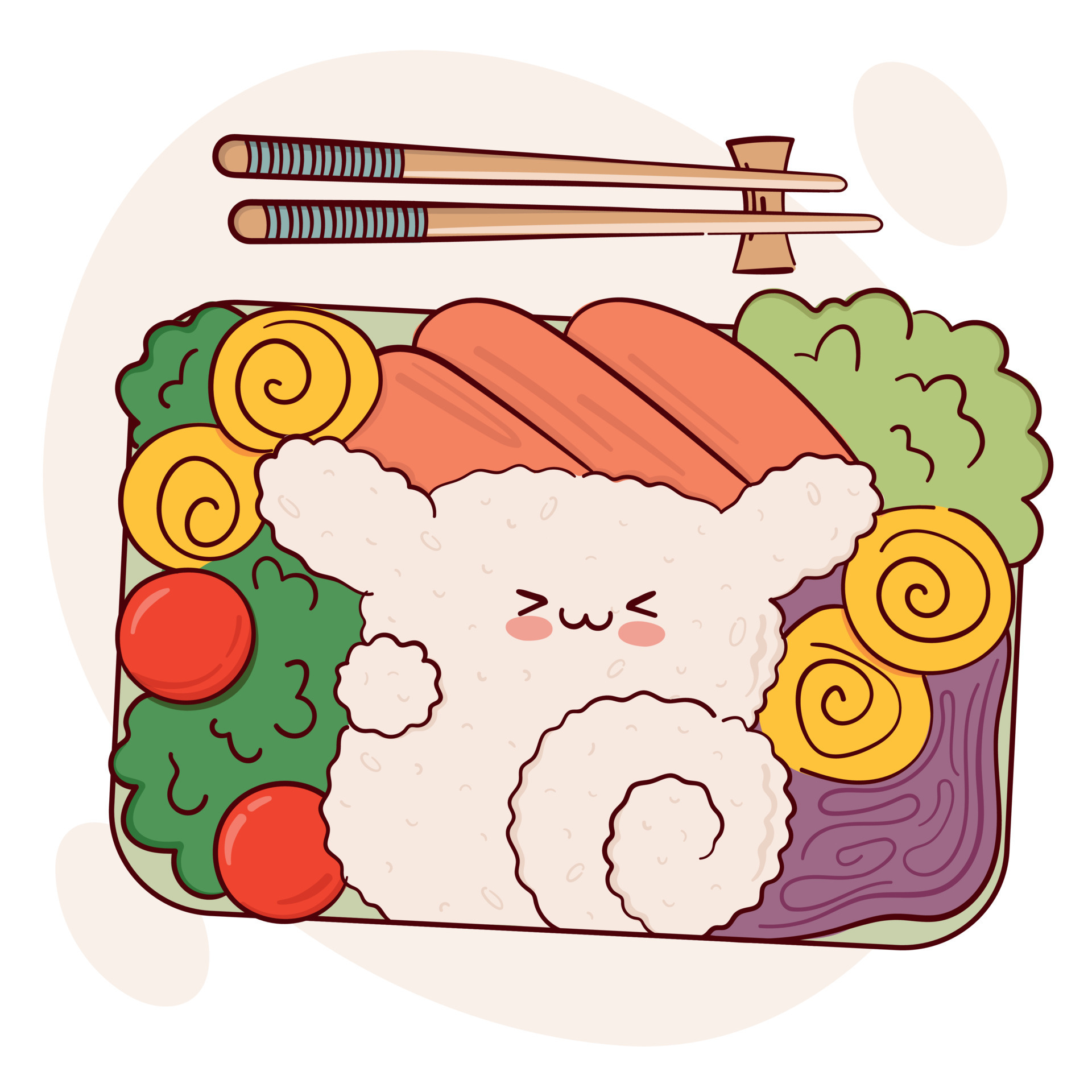 Draw funny kawaii bento box home cooking takeaway meal prep vector ...