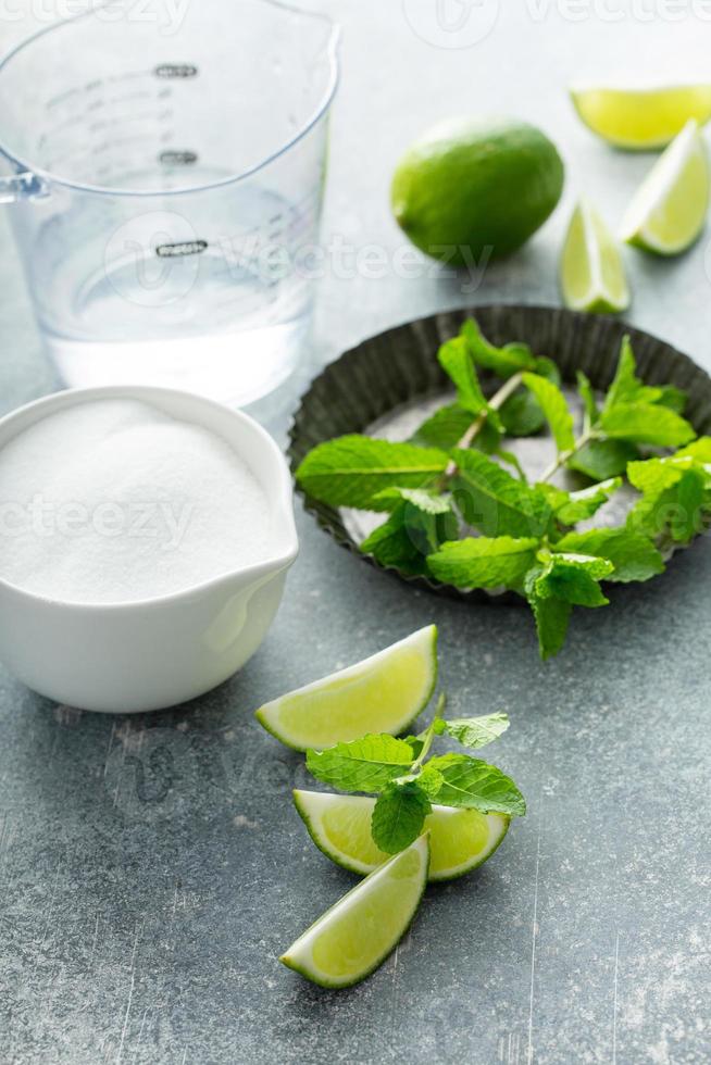 Making mojito cocktail with mint simple syrup photo