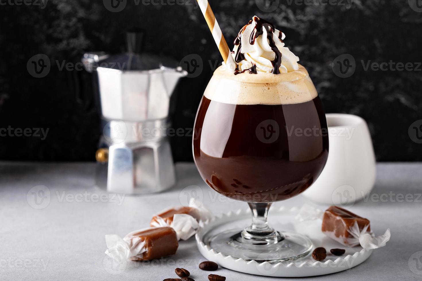 Coffee mocha with chocolate syrup 16213333 Stock Photo at Vecteezy