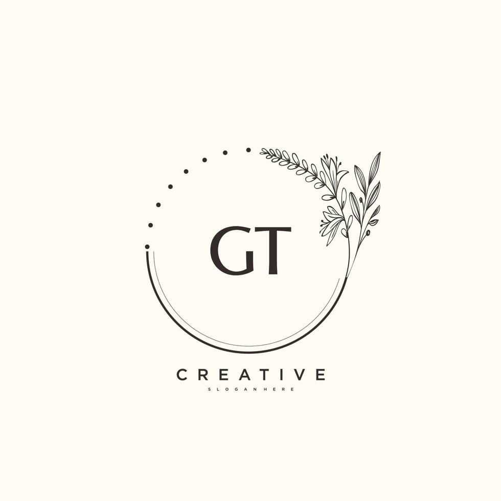 arte del logotipo inicial del vector de belleza gt, logotipo de escritura a mano de firma inicial, boda, moda, joyería, boutique, floral y botánica con plantilla creativa para cualquier empresa o negocio.