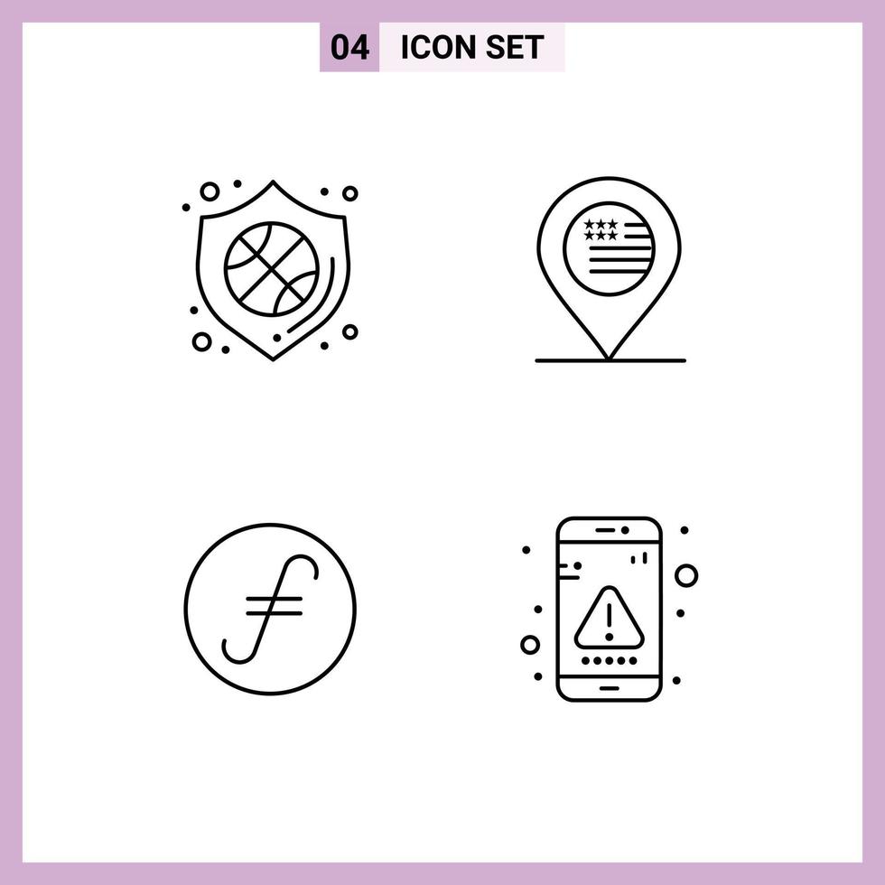 4 Universal Filledline Flat Colors Set for Web and Mobile Applications protection coin badge map crypto currency Editable Vector Design Elements