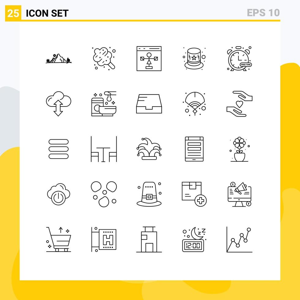 Modern Set of 25 Lines and symbols such as timer costume sweets carnival flowchart Editable Vector Design Elements