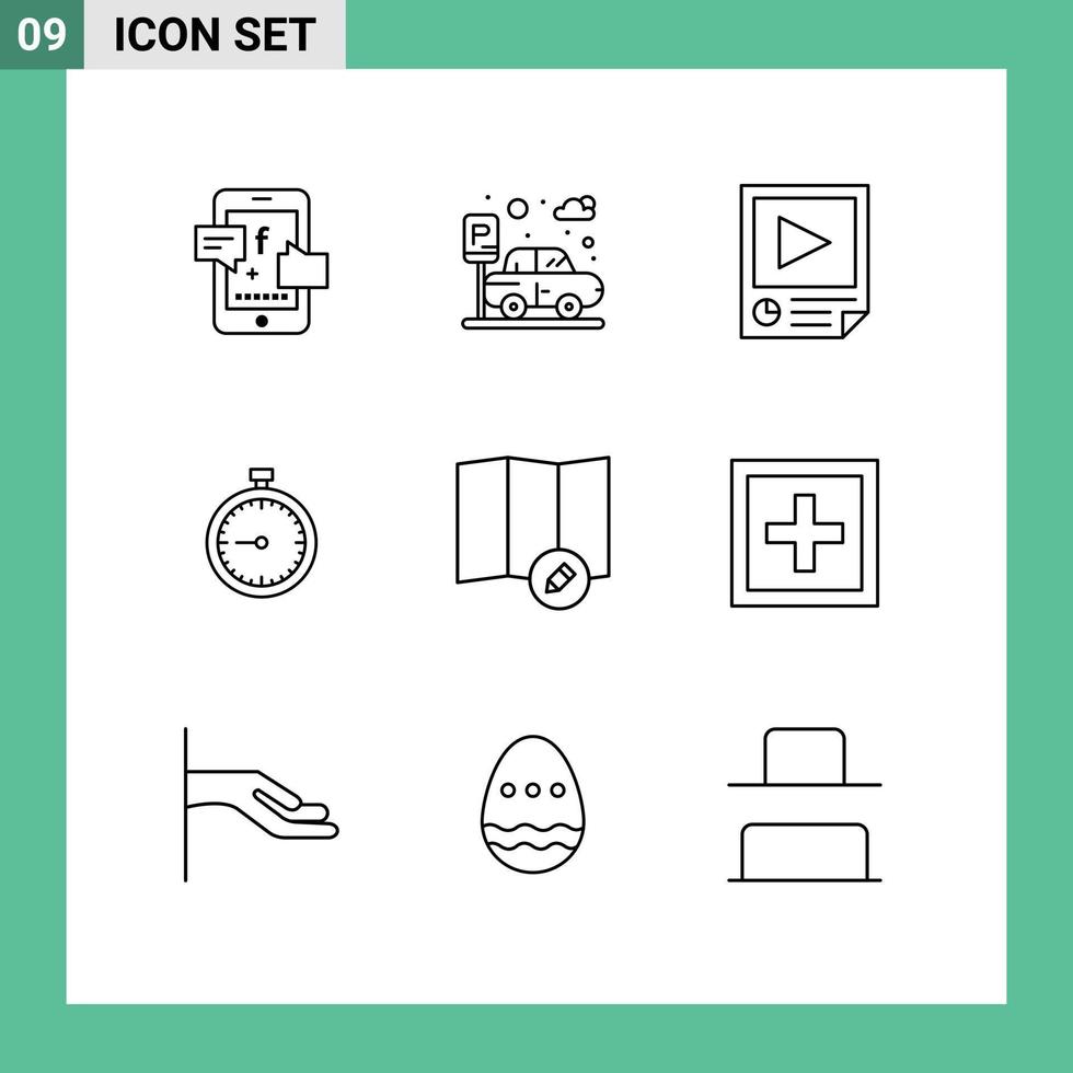 Universal Icon Symbols Group of 9 Modern Outlines of timer quick page fast stopwatch Editable Vector Design Elements