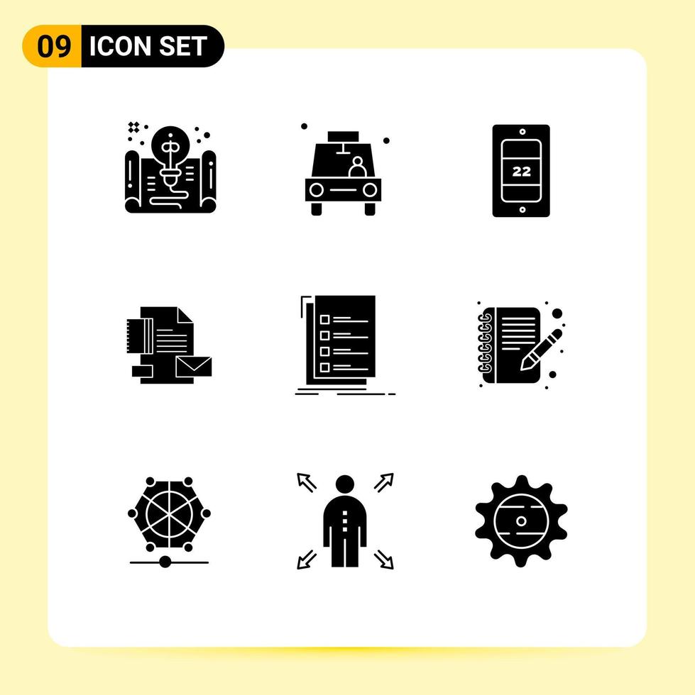 conjunto de 9 iconos de interfaz de usuario modernos símbolos signos para elementos de diseño de vector editables de temperatura de marca de pin de negocio de identidad