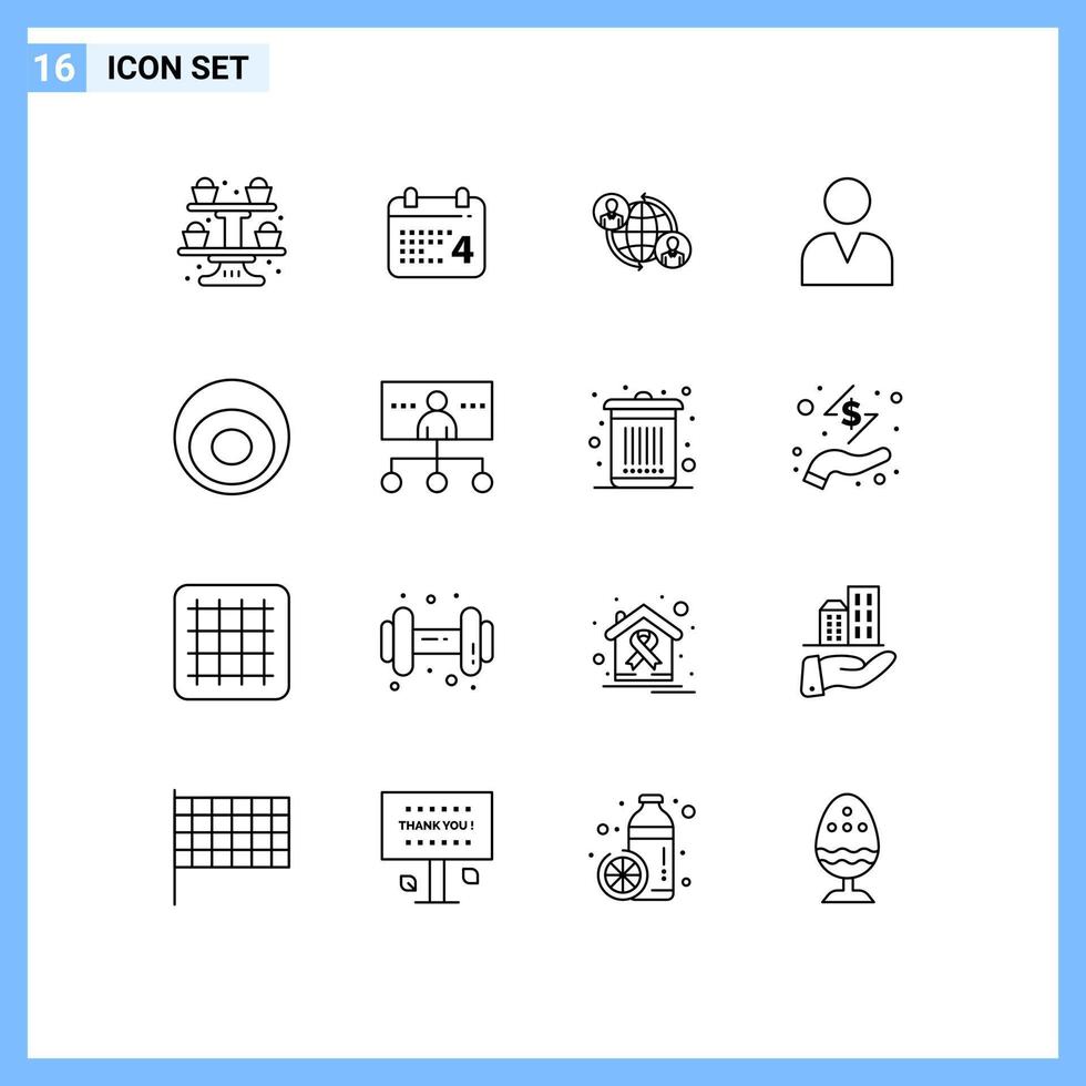 Modern Set of 16 Outlines Pictograph of bracelet user connected man global Editable Vector Design Elements