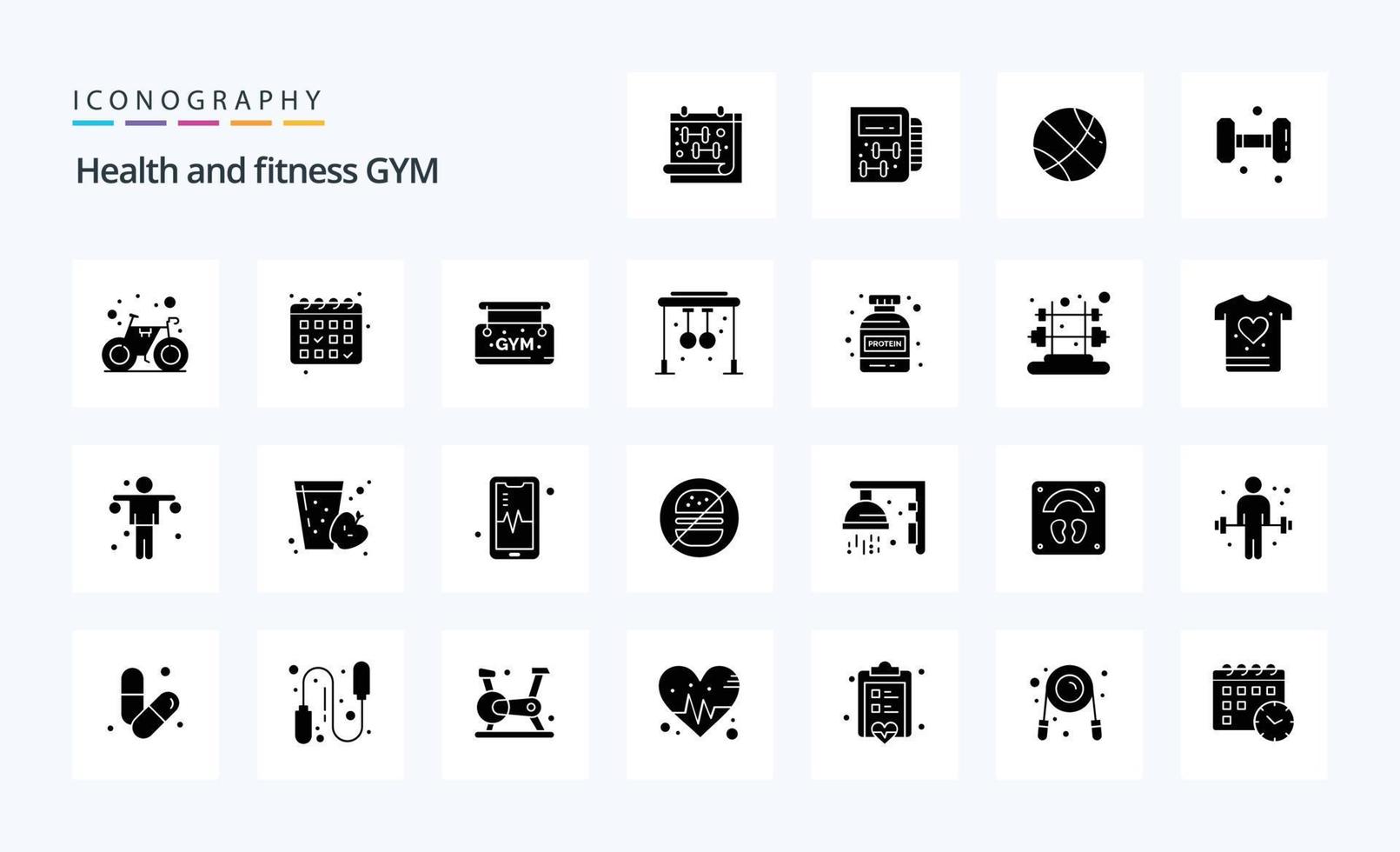 25 Gym Solid Glyph icon pack vector