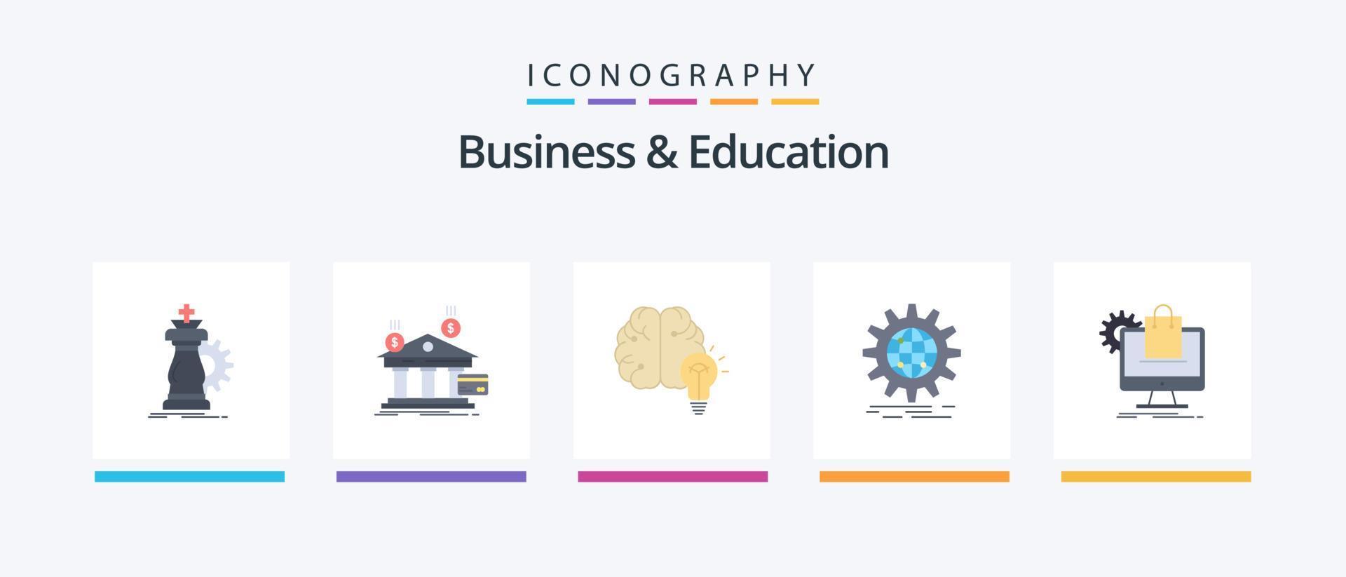 Business And Education Flat 5 Icon Pack Including globe. international. financial. bulb. brain. Creative Icons Design vector