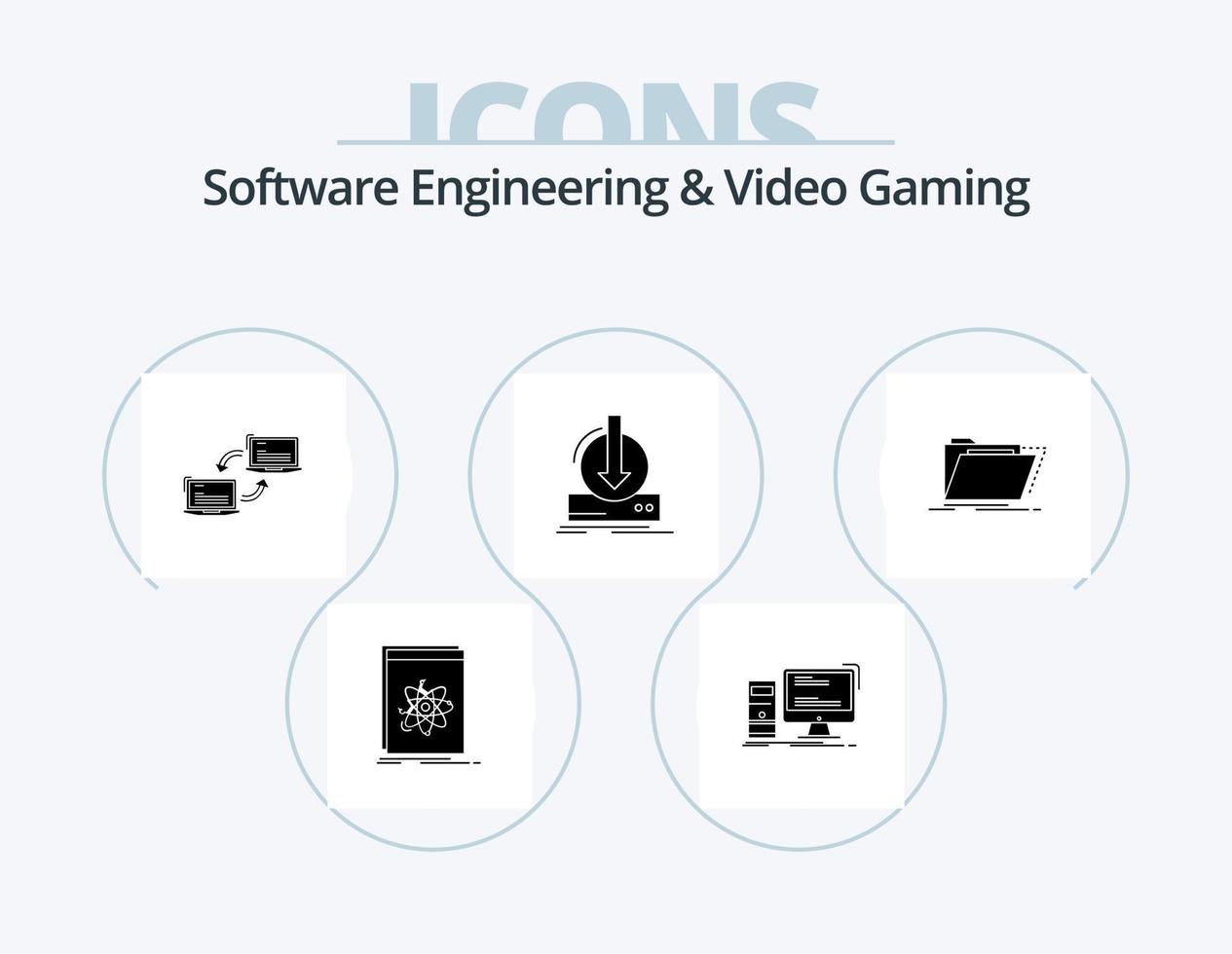Software Engineering And Video Gaming Glyph Icon Pack 5 Icon Design. dlc. addition. pc. sync. link vector