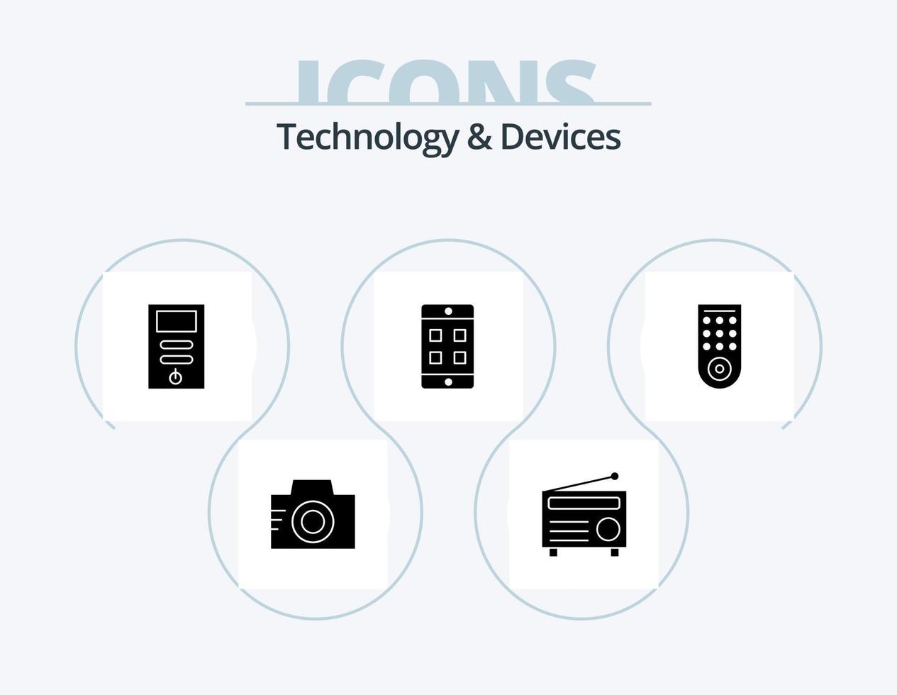 diseño de iconos del paquete de iconos de glifo de dispositivos 5. televisión. control. computadora. caja. móvil vector