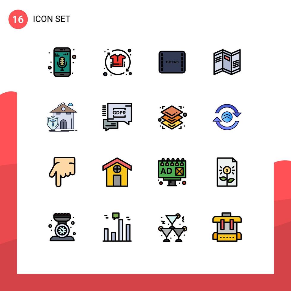 paquete de iconos de vectores de stock de 16 signos y símbolos de línea para los elementos de diseño de vectores creativos editables de la escena del mapa del proceso de noticias de seguros