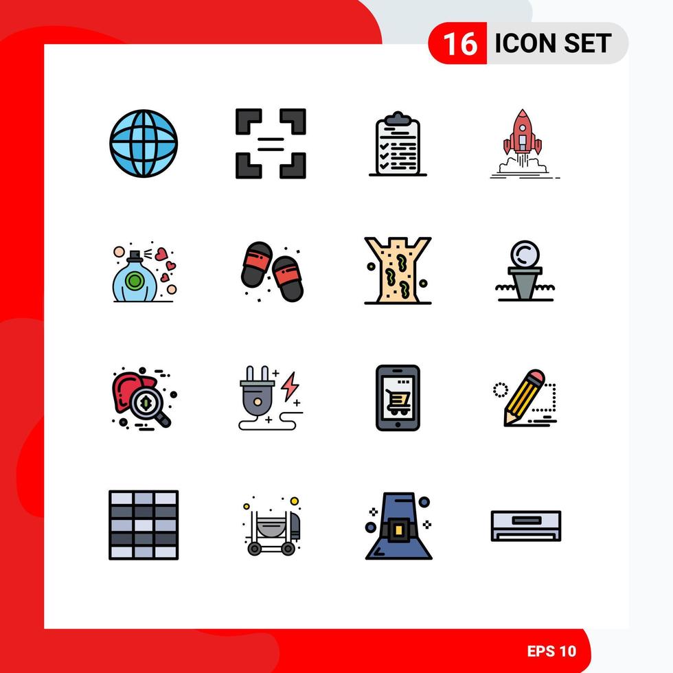 Universal Icon Symbols Group of 16 Modern Flat Color Filled Lines of love publish task startup mission Editable Creative Vector Design Elements