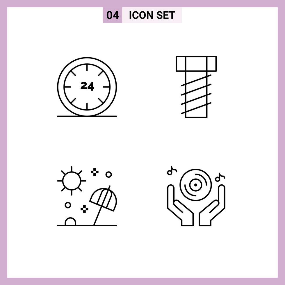 Modern Set of 4 Filledline Flat Colors and symbols such as and sea e screw travel Editable Vector Design Elements