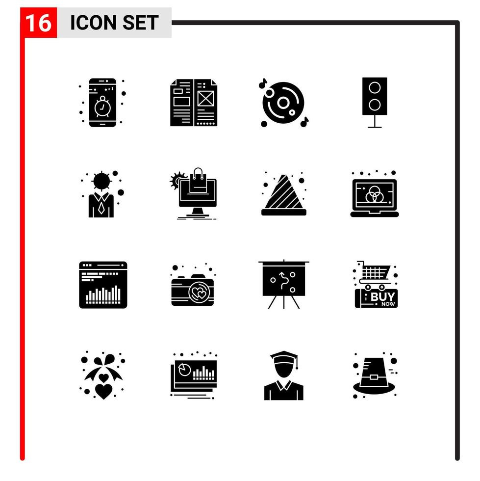 Pack of 16 creative Solid Glyphs of speaker electronics layout devices music Editable Vector Design Elements