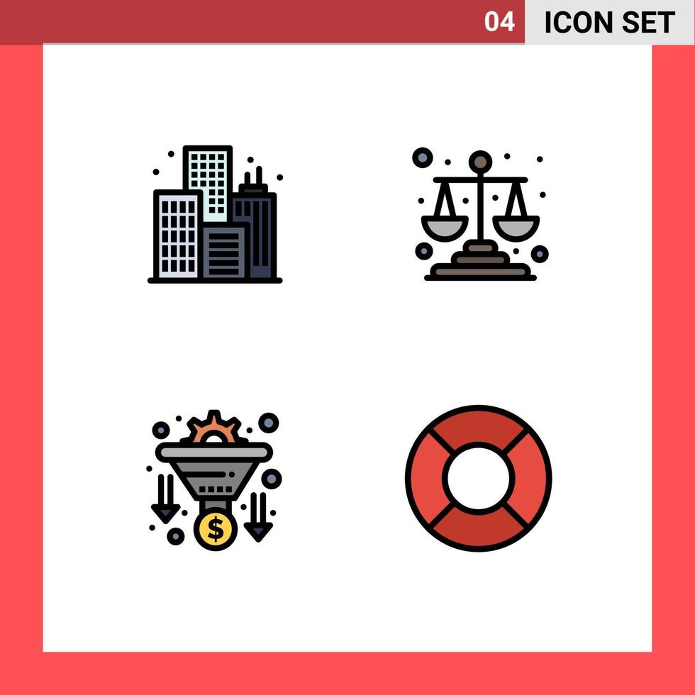 Universal Icon Symbols Group of 4 Modern Filledline Flat Colors of city funnel balance scales float Editable Vector Design Elements