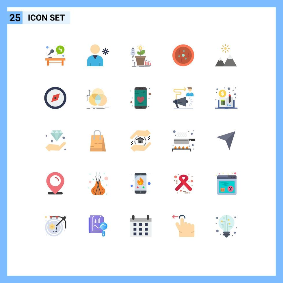 Mobile Interface Flat Color Set of 25 Pictograms of extreme petri finance dish profit Editable Vector Design Elements