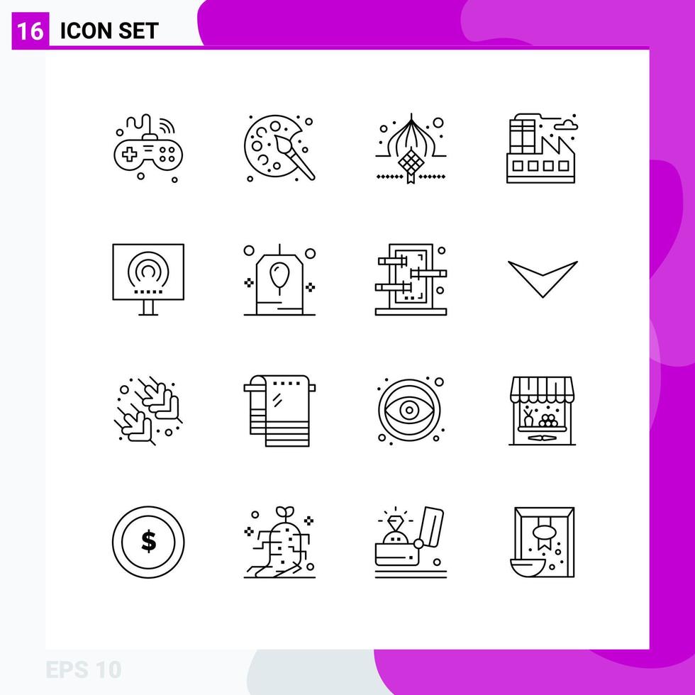 Modern Set of 16 Outlines Pictograph of desktop life hobby city ribbon Editable Vector Design Elements