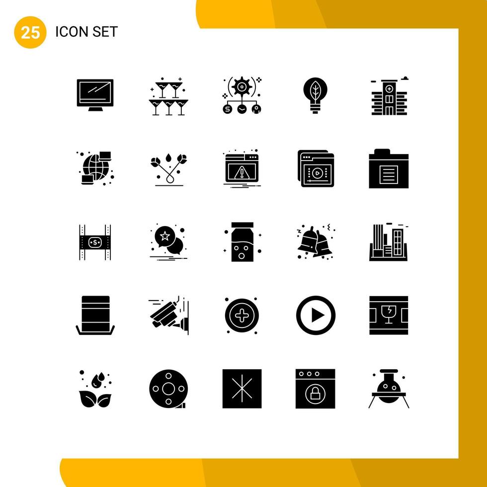 Mobile Interface Solid Glyph Set of 25 Pictograms of bulb of wedding nature setting Editable Vector Design Elements