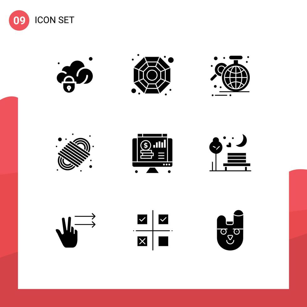 Set of 9 Modern UI Icons Symbols Signs for online rope business para cord camping rope Editable Vector Design Elements