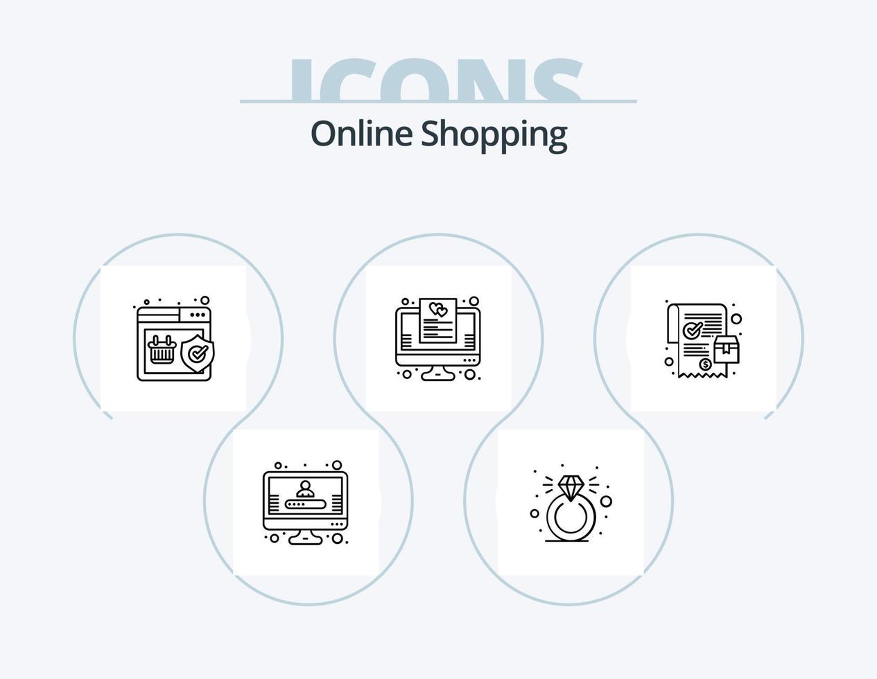 paquete de iconos de línea de compras en línea 5 diseño de iconos. calidad. lista. comprar. portapapeles. garantía vector