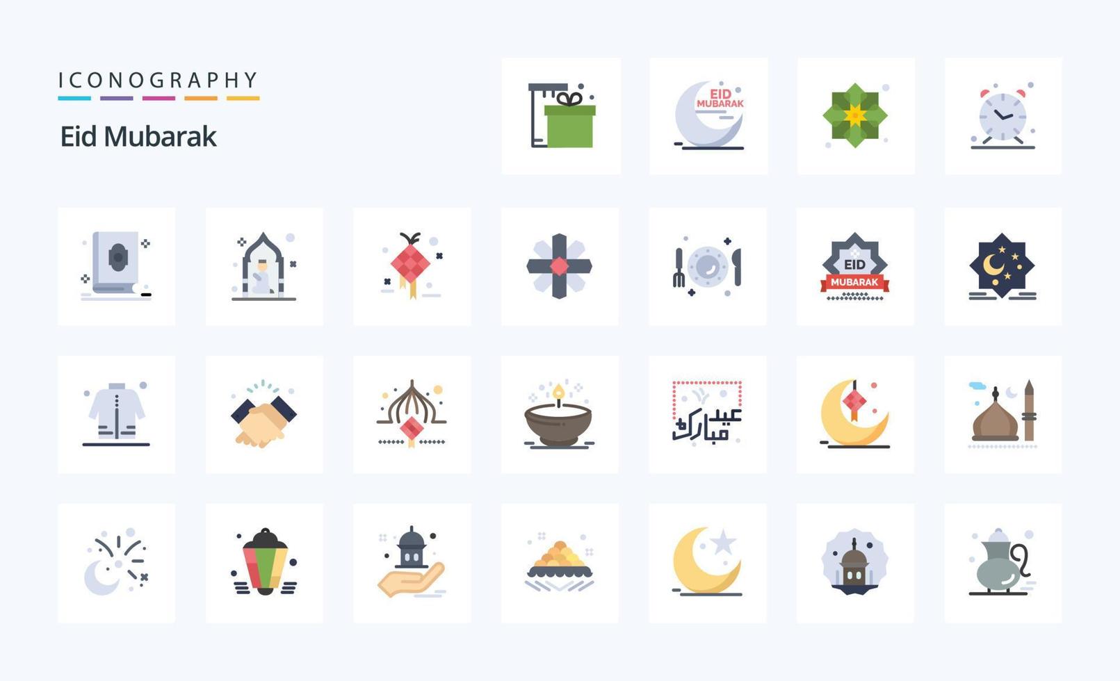 paquete de iconos de color plano de 25 eid mubarak vector