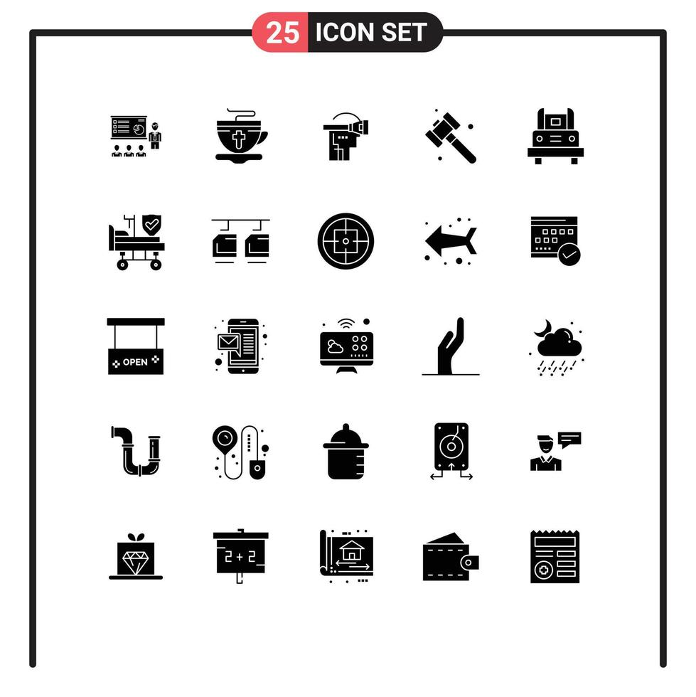 25 User Interface Solid Glyph Pack of modern Signs and Symbols of tool construction cup technology reality Editable Vector Design Elements