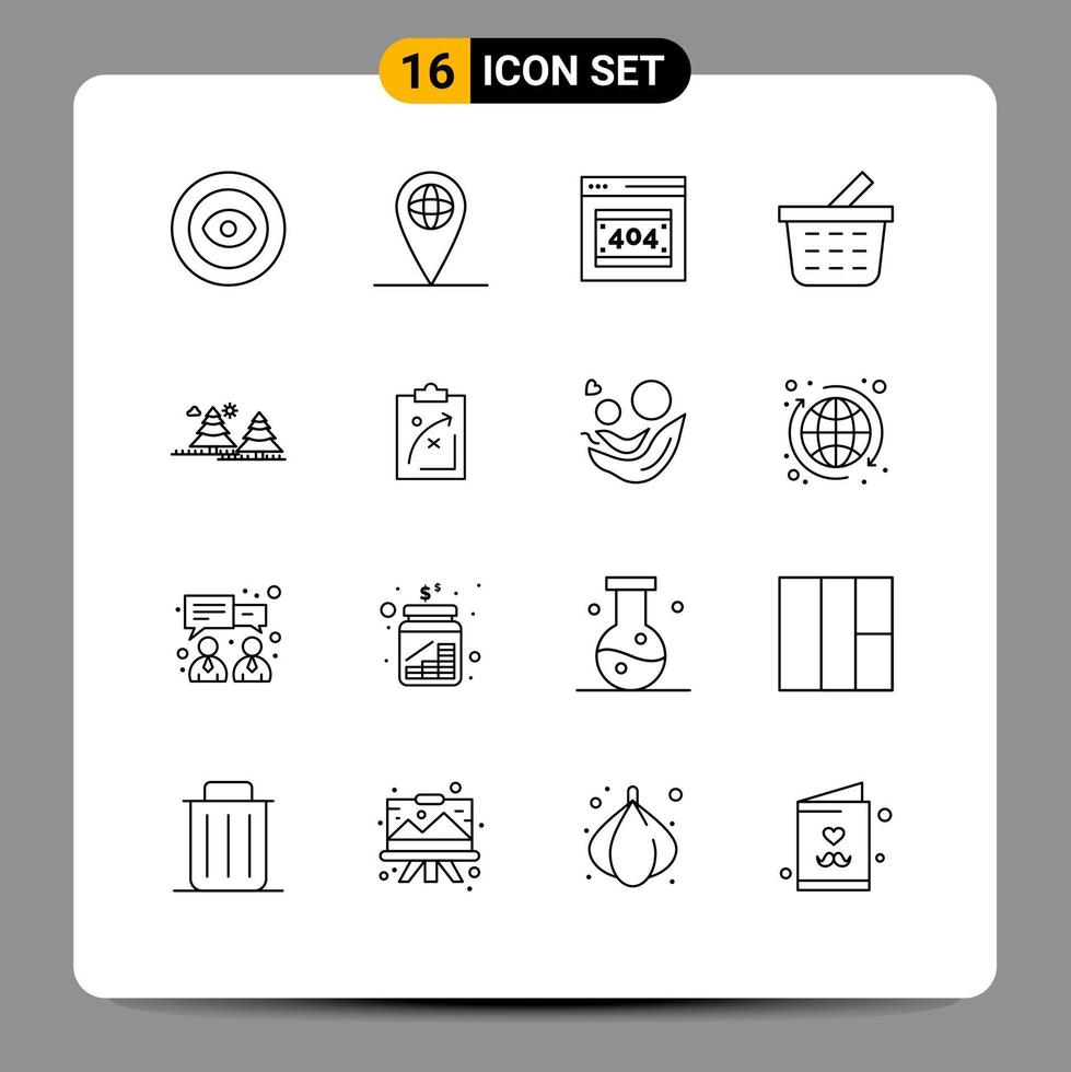 Mobile Interface Outline Set of 16 Pictograms of tree camping error page forest checkout Editable Vector Design Elements