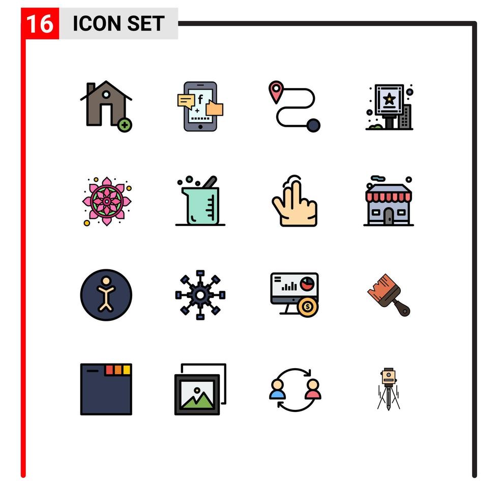 conjunto de 16 iconos de interfaz de usuario modernos símbolos signos para rangoli india cartelera de flores digitales elementos de diseño de vectores creativos editables