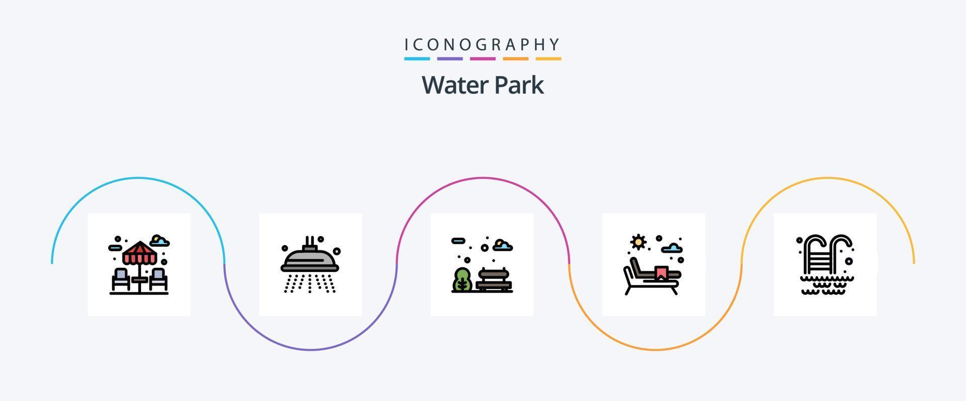 paquete de iconos de 5 planos llenos de línea de parque acuático que incluye. jardín. parque. piscina vector