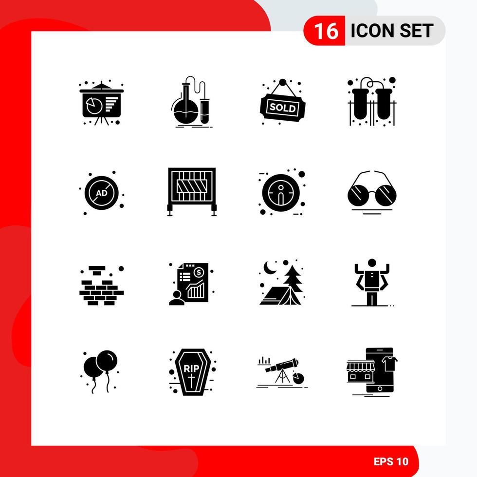 Group of 16 Solid Glyphs Signs and Symbols for ad block connection tag tubes experiment Editable Vector Design Elements