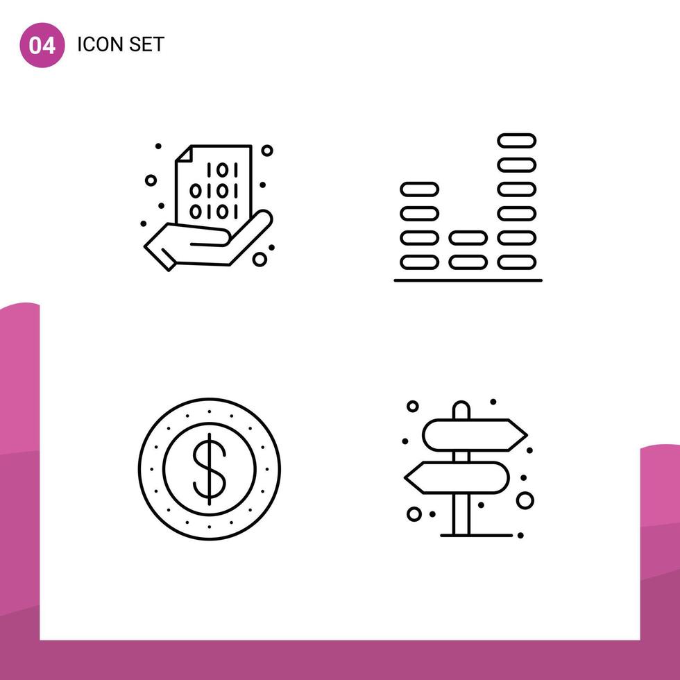 Concepto de 4 líneas para sitios web móviles y aplicaciones código dólar mano ecualizador efectivo elementos de diseño vectorial editables vector