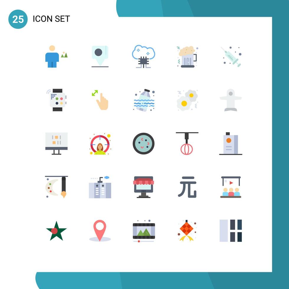 Pack of 25 Modern Flat Colors Signs and Symbols for Web Print Media such as injection night bangla beer cloud server Editable Vector Design Elements