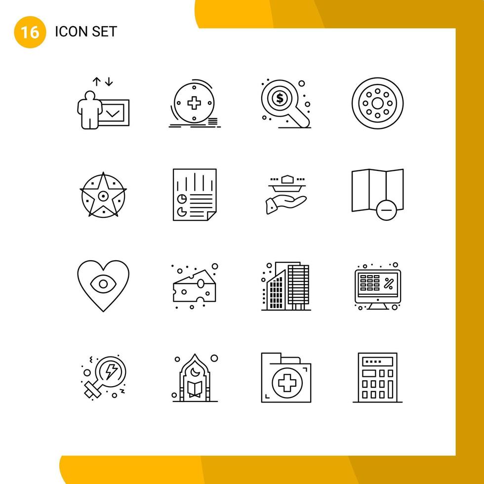 Stock Vector Icon Pack of 16 Line Signs and Symbols for project pentacle market wheels spare parts Editable Vector Design Elements