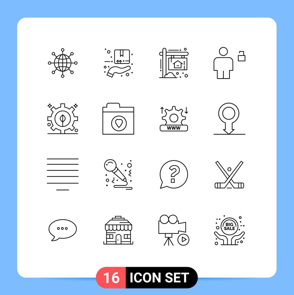 Modern Set of 16 Outlines Pictograph of unlocked human hand body house Editable Vector Design Elements