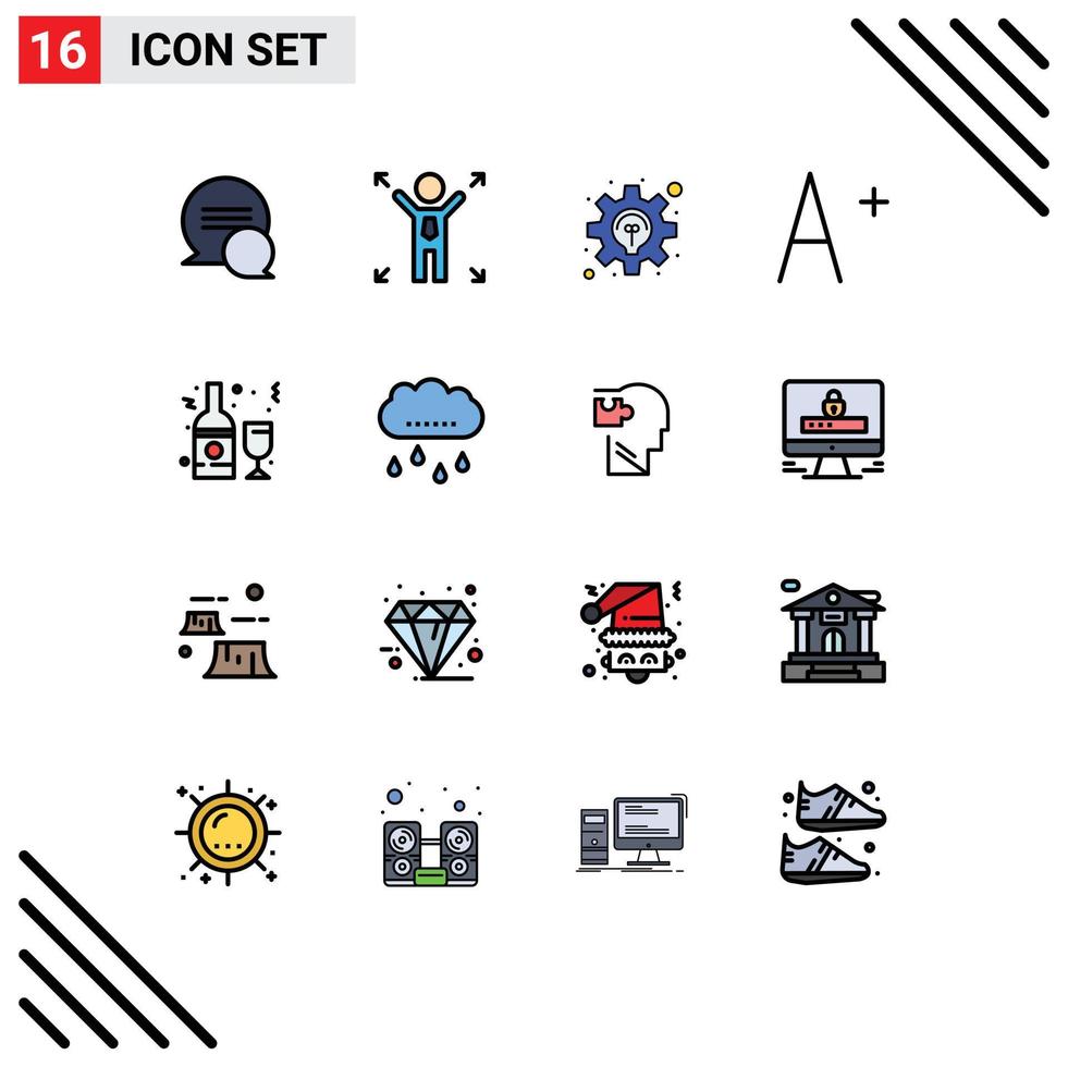 Set of 16 Vector Flat Color Filled Lines on Grid for cloud glass solution bottle alcohol Editable Creative Vector Design Elements