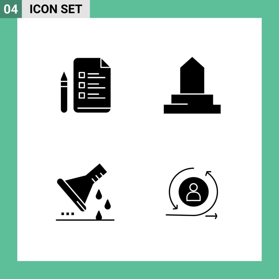 Set of 4 Modern UI Icons Symbols Signs for file erlenmeyer flask pencil islamic building sample flask Editable Vector Design Elements