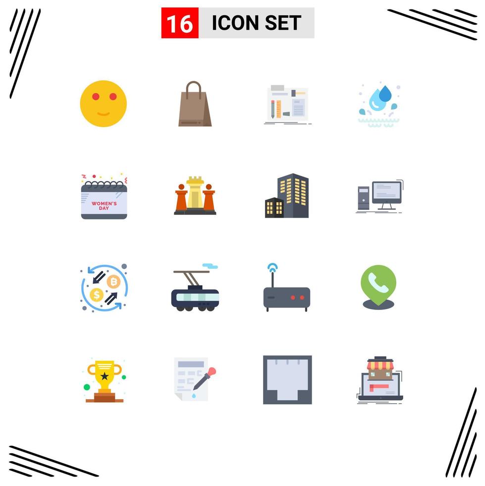 Pack of 16 creative Flat Colors of time calendar construct park drops Editable Pack of Creative Vector Design Elements